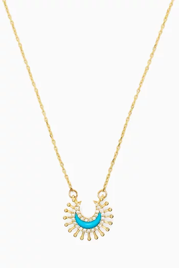 Mini Sparkle Moon Turquoise Necklace in 18kt Gold