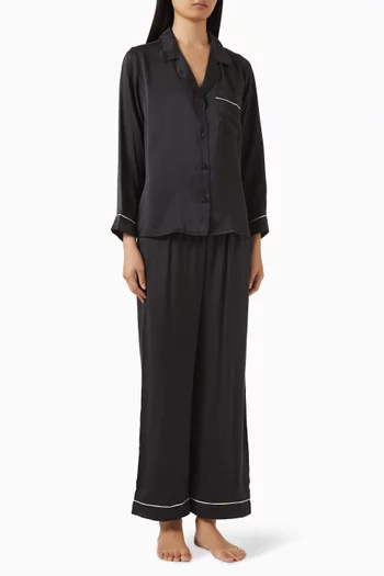 طقم بيجاما انيز طويل حرير قابل للغسل