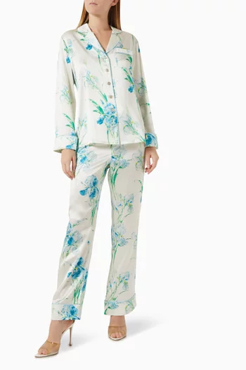 Lila Asterias Floral Pajamas in Silk Satin