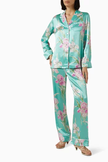 Lila Abalone Floral Pajamas in Silk Satin