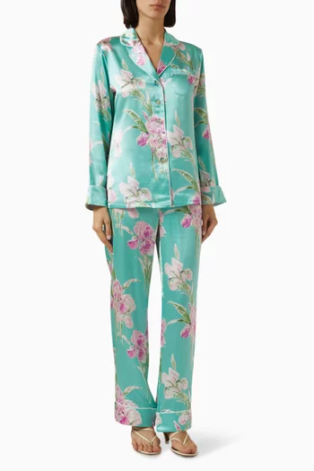 Lila Abalone Floral Pajamas in Silk Satin