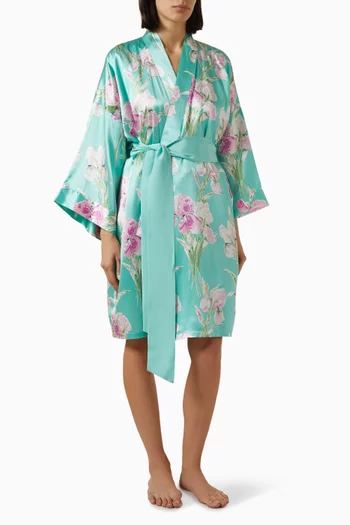 Mimi Abalone Floral Robe in Silk Satin