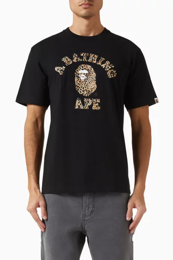 Wild Leopard Pattern College T-shirt in Cotton