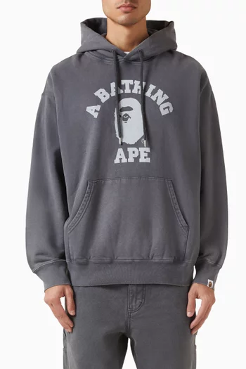 Garment Dye College Pullover Hoodie in Cotton
