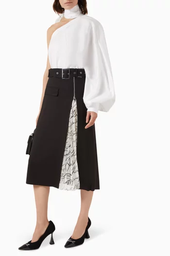 Pleat Detail Midi Skirt in Viscose-blend