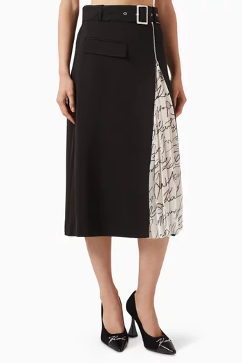 Pleat Detail Midi Skirt in Viscose-blend