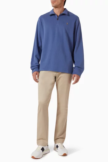 سويت شيرت بسحّاب قصير وشعارلاعب البولو على الحصان منسوج