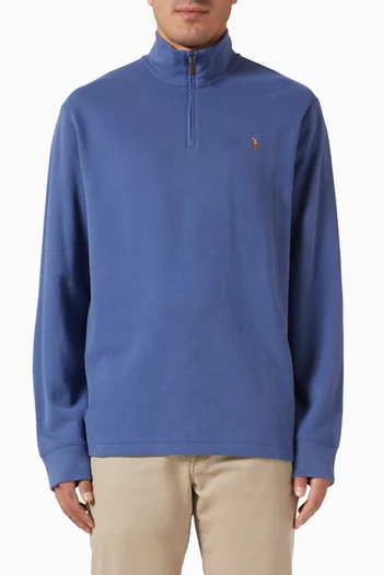 سويت شيرت بسحّاب قصير وشعارلاعب البولو على الحصان منسوج