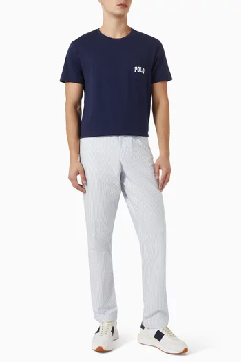 Striped Straight-leg Pants in Cotton Blend