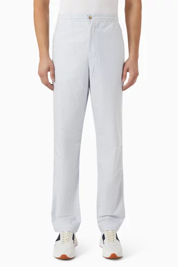 Striped Straight-leg Pants in Cotton Blend