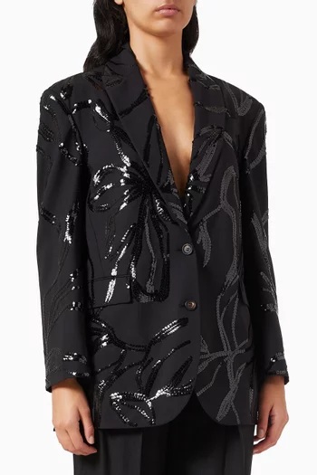 Sequin-embellished Blazer in Virgin Wool Blend