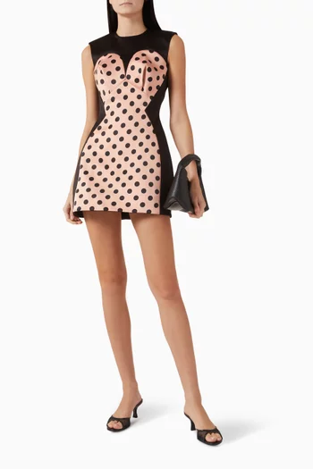 Seamed-up Dots Mini Dress in Satin