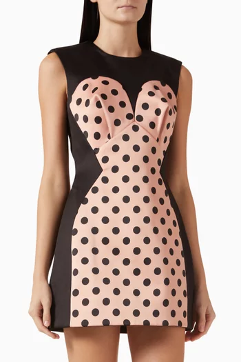Seamed-up Dots Mini Dress in Satin