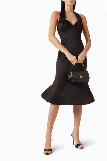 Sculpted Halterneck Midi Dress in Satin