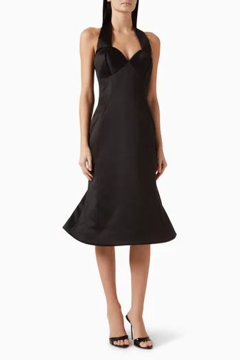 Sculpted Halterneck Midi Dress in Satin