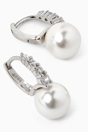 Bianca Pearl Huggie Earrings in Sterling Silver