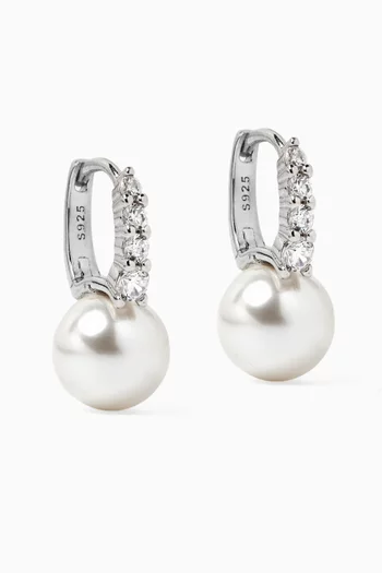 Bianca Pearl Huggie Earrings in Sterling Silver