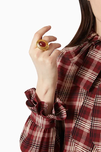 خاتم بتصميم منفوخ مرصع بعقيق بشكل كابوشون معدن