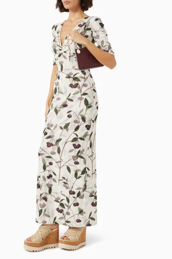 Cherry-print Midi Dress in Recycled Mesh