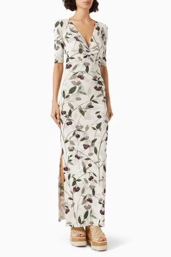 Cherry-print Midi Dress in Recycled Mesh