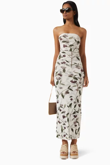 Cherry-print Maxi Dress in Recycled Mesh