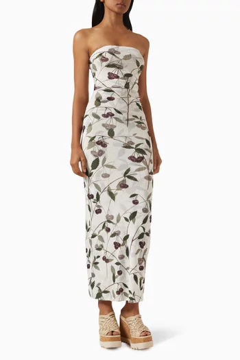 Cherry-print Maxi Dress in Recycled Mesh