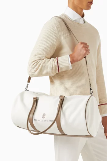 Logo-embroidered Bag in Canvas & Leather