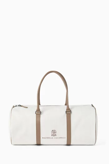 Logo-embroidered Bag in Canvas & Leather