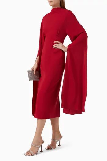 Nour Slit-sleeve Midi Dress in Crepe