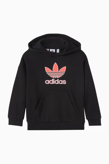 كنزة بغطاء رأس وشعار الماركة مزيج قطن