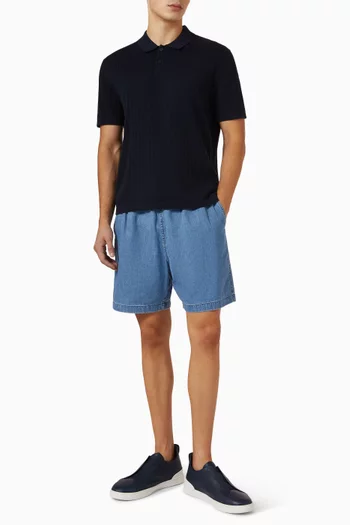 Cable-knit Polo Shirt in Cotton