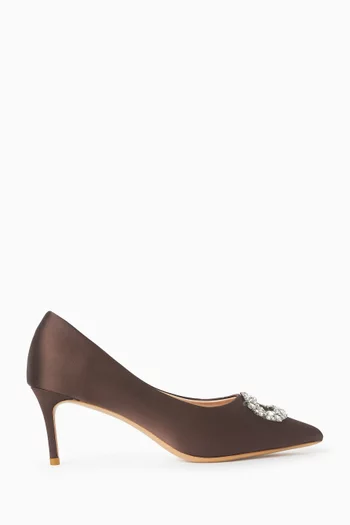 Novi 70 Crystal-brooch Pumps in Satin