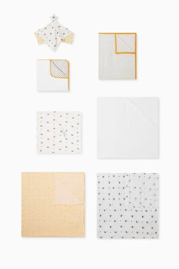 BU OH BABY! LUXE GIFT SET: BLOCK PRINT TOWEL, 3PACK SWADDLE, DOUDOU (BEES), AND DOHAR ( ERAWAN):Yellow    :One Size|218532709