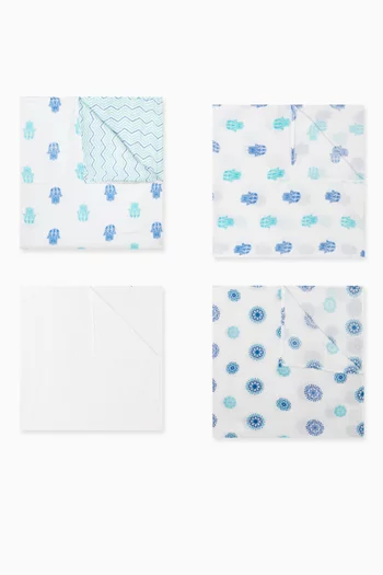 BU OH BABY! LUXE GIFT SET: 3 PACK SWADDLE (LITTLE HABIBI) AND SNUG BLANKET ( HAMSA):Blue:One Size|218532717