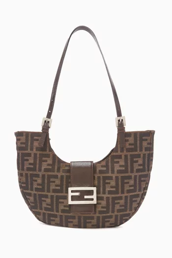90s Large Crescent Shoulder Bag in Zucca Canvas & Leather