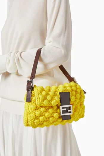 2000s Baguette Shoulder Bag in Crochet Cotton & Leather