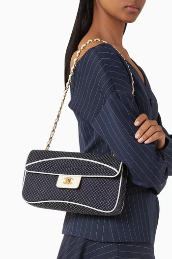 2000s Quilted Single Flap Bag in Cotton & Patent Leather