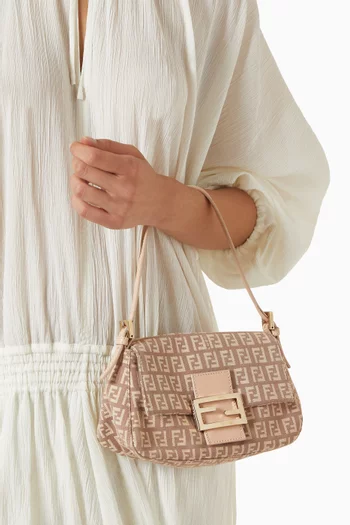 2000s Small Shoulder Bag in Zucchino Canvas & Leather