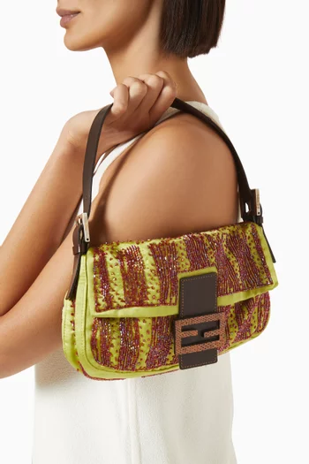 2000s Beaded Baguette Shoulder Bag in Satin