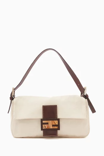 2000s Baguette Shoulder Bag in Canvas & Leather