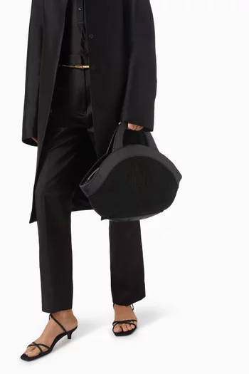 Perforated CC Camellia Tote Bag in Leather & Linen