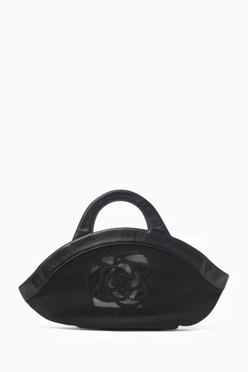 Perforated CC Camellia Tote Bag in Leather & Linen