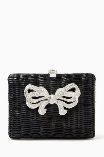 Hailey Crystal Bow Clutch in Wicker