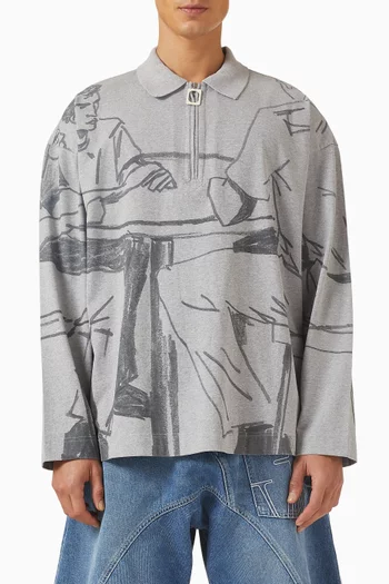 Printed Rugby Polo Shirt in Cotton