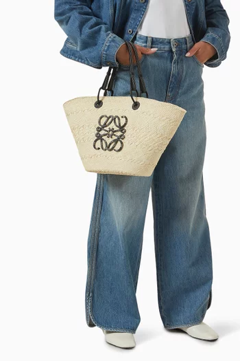 Medium Anagram Basket Bag in Iraca Palm & Calfskin