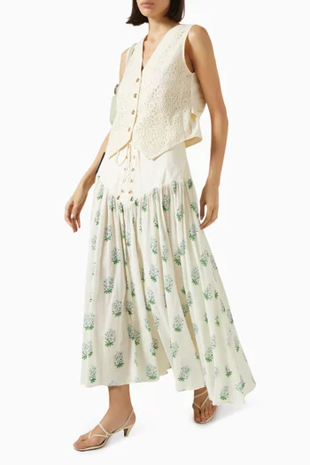 Lace-up Midi Skirt in Cotton