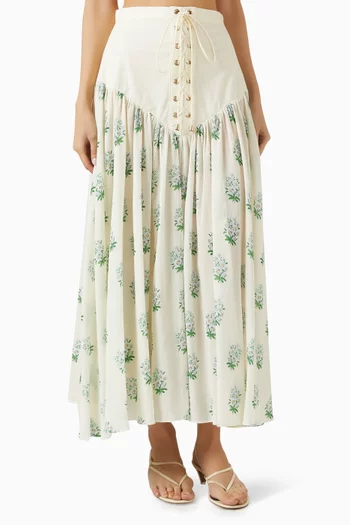 Lace-up Midi Skirt in Cotton