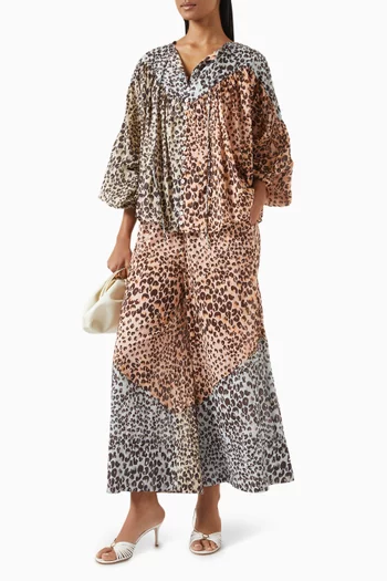 Leopard-print Spliced Blouse