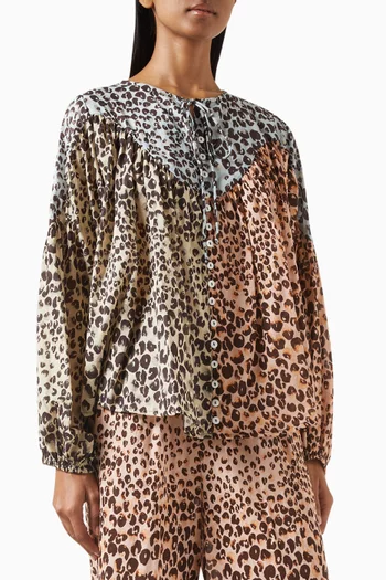 Leopard-print Spliced Blouse