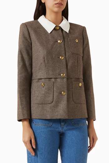 جاكيت بدلة بنقشة مربعات هاوندزتوث مزيج صوف بكر